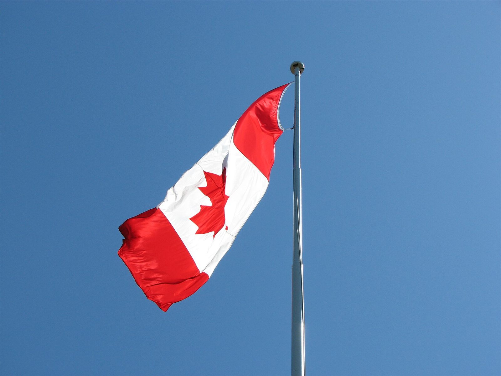 Canadian flag flying from a flagpole